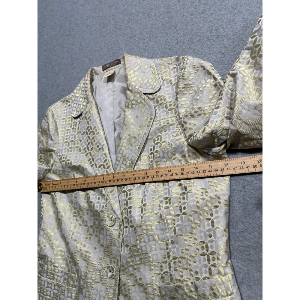 Sigrid Olsen Silk Blend Jacquard Geometric Suit Champagne Shiny Blazer 6 Pants 4 - Picture 13 of 16